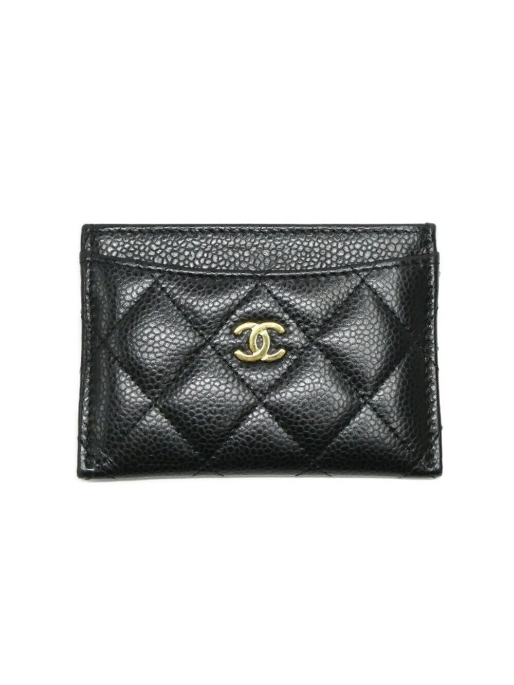Chanel Classic Card Case Quilted Black Caviar Leather GD CC Logo